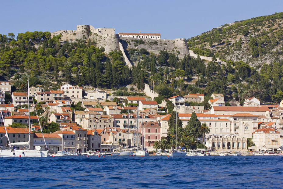 View of Hvar and Fortica from our speedboat