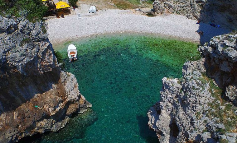 View on Stiniva beach from air