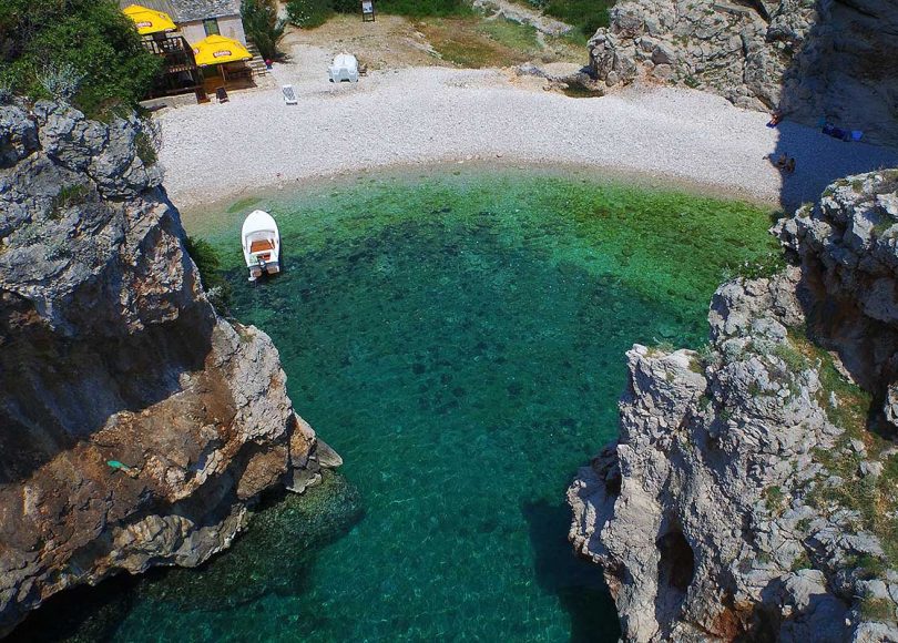 View on Stiniva beach from air