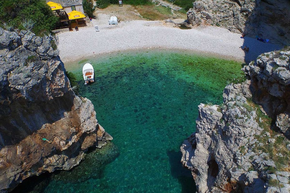 View on Stiniva beach from air