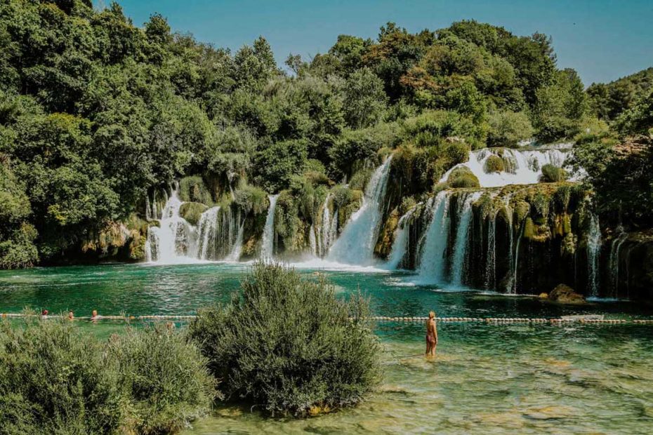 swimming by the waterfalls on Skradinski buk