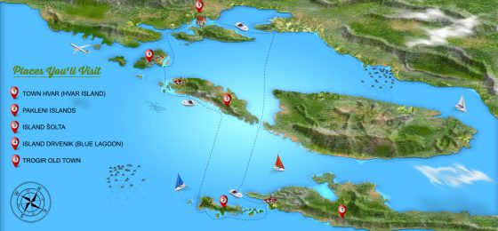 island tour to hvar blue lagoon and trogir-tour map