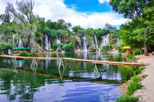 wooden bridge over Kravice lake