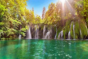 beautiful cascading falls on Plitvice lake