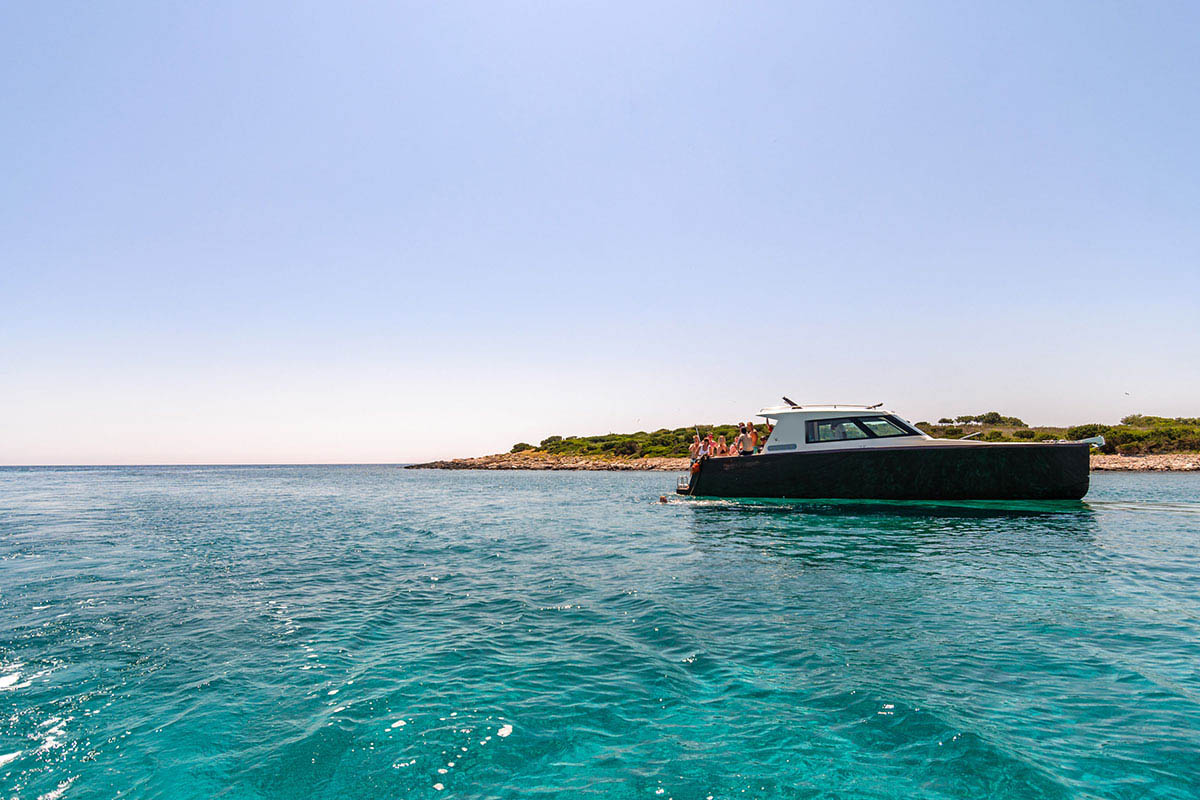 our speedboat in crystal lagoon of Budikovac island